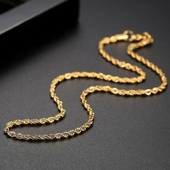 22" Mens 18K Gold Twisted Rope Style Chain Necklace 22 inch 18 Karat NEW Jewelr - Picture 4 of 9